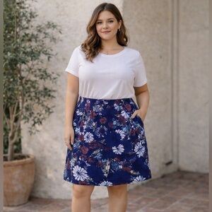 LuLaRoe Blue Floral Skirt 3XL | Cottagecore A-Line Elastic Waist Midi